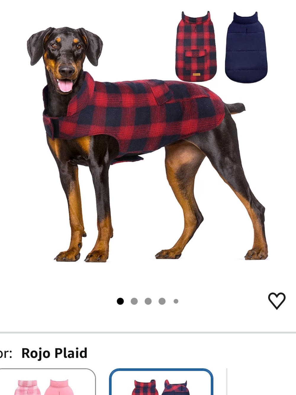 Plaid Winter Dog Coat - Red Plaid